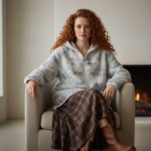 La Vie en Rose Blue White Polyester Sherpa Pullover Hoodie Size XL